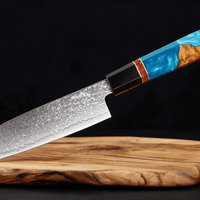 Couteau Santoku Japonais Acier Damas 67 Couches 13 cm – Manche Résine & Bois Stabilisé - Damasaki
