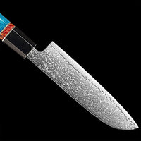 Couteau Santoku damas 12,7 cm – corne de buffle noire, résine et bois stabilisé