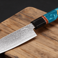Couteau Santoku Japonais Acier Damas 67 Couches 13 cm – Manche Résine & Bois Stabilisé - Damasaki