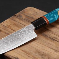 Couteau Santoku Japonais Acier Damas 67 Couches 13 cm – Manche Résine & Bois Stabilisé - Damasaki