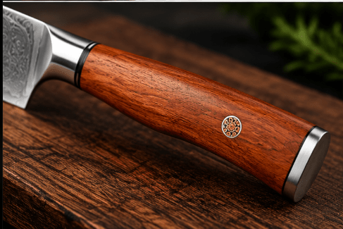 Couteau Santoku Japonais Acier Damas 67 Couches 18 cm – Manche Bois de Santal Rouge & Résine - Damasaki
