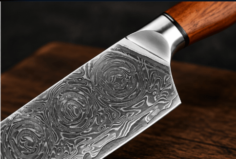 Couteau Santoku Japonais Acier Damas 67 Couches 18 cm – Manche Bois de Santal Rouge & Résine - Damasaki