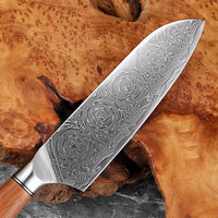 Couteau Santoku damas 17,8 cm – bois de santal rouge