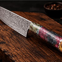 Couteau Santoku Japonais Acier Damas 67 Couches 18 cm – Manche Bois Stabilisé Ergonomique - Damasaki