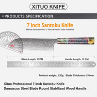Couteau Santoku damas 17,8 cm – bois stabilisé