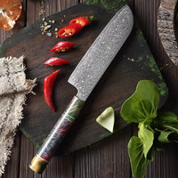 Couteau Santoku damas 17,8 cm – bois stabilisé