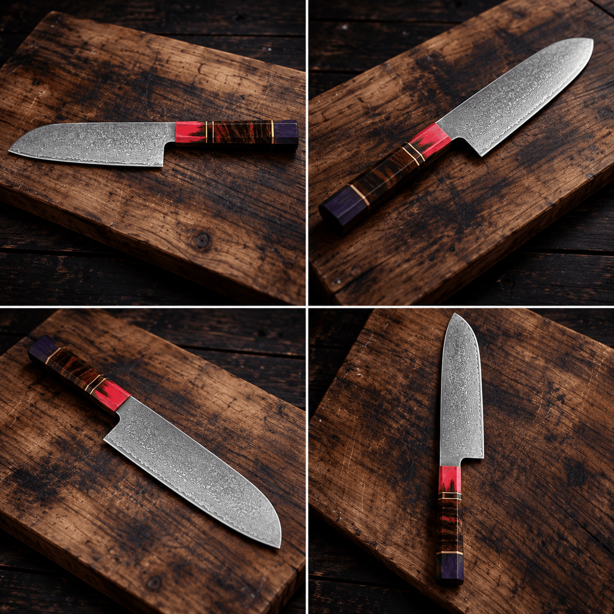 Couteau Santoku Japonais Acier Damas 67 Couches 18 cm – Manche Bois Stabilisé Octogonal - Damasaki