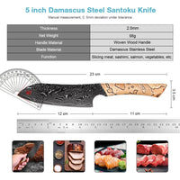 Couteau Santoku damas – bois tressé
