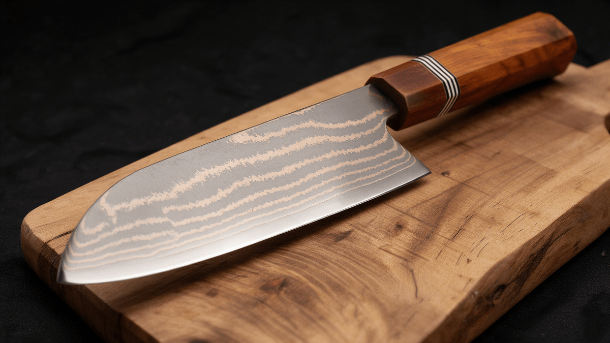 Couteau Santoku Japonais Acier Damas 67 Couches 18 cm – Manche Palissandre Octogonal - Damasaki