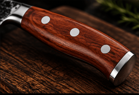 Couteau Santoku Japonais Acier Trempé Haute Teneur Carbone 13 cm – Manche Bois Rouge - Damasaki