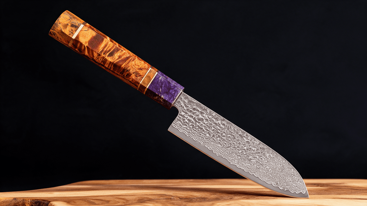 Couteau Santoku Japonais Damas VG10 67 Couches 13 cm – Manche Bois Stabilisé - Damasaki
