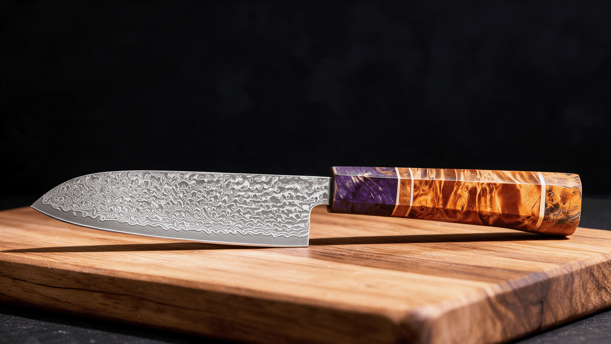Couteau Santoku Japonais Damas VG10 67 Couches 13 cm – Manche Bois Stabilisé - Damasaki