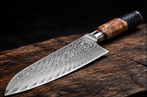 Couteau Santoku Japonais Damas VG10 67 Couches 18 cm – Manche Résine & Bois Nid d’Abeille - Damasaki