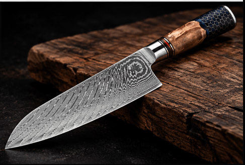 Couteau Santoku Japonais Damas VG10 67 Couches 18 cm – Manche Résine & Bois Nid d’Abeille - Damasaki
