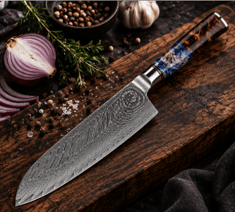 Couteau Santoku Japonais Damas VG10 67 Couches 18 cm – Manche Résine Haute Finition - Damasaki