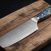 Couteau Nakiri Japonais Acier Damas 67 Couches 18 cm – Manche Nacre d’Ormeau Précieuse