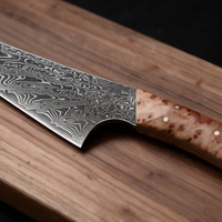 Couteau Kiritsuke Japonais Acier Damas 67 Couches 13 cm – Manche Loupe de Bois