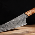 Couteau Kiritsuke Japonais Acier Damas 67 Couches 13 cm – Manche Loupe de Bois