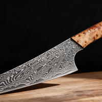 Couteau Kiritsuke Japonais Acier Damas 67 Couches 13 cm – Manche Loupe de Bois