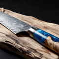 Couteau de Chef Japonais Damas VG10 67 Couches 20 cm – Manche Résine Bleue & Bois Stabilisé
