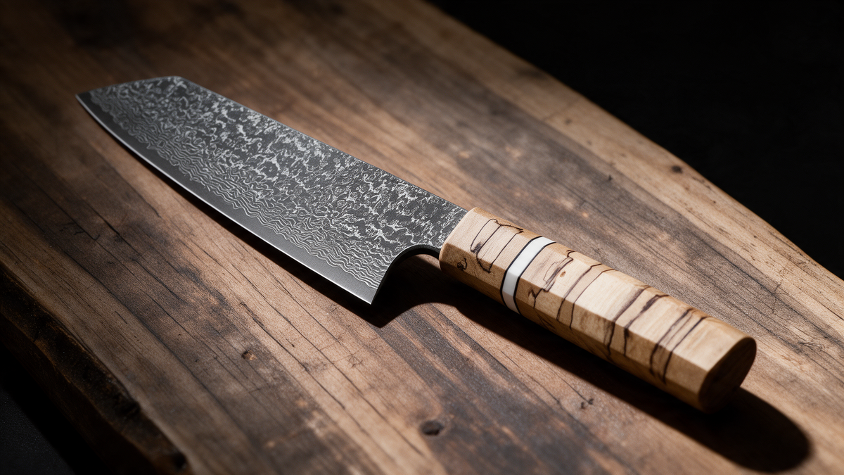 Couteau Kiritsuke Japonais Acier Damas 67 Couches 20 cm – Manche Bois Tressé