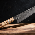 Couteau Kiritsuke Japonais Acier Damas 67 Couches 20 cm – Manche Bois Tressé