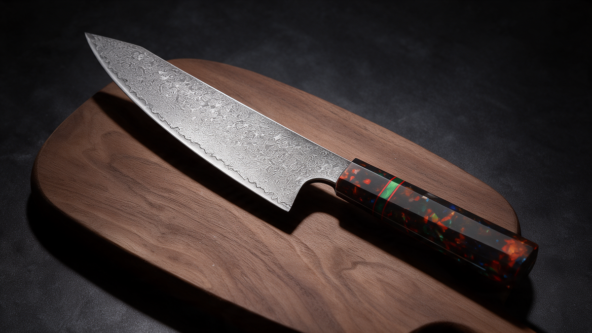 Couteau Kiritsuke Japonais Acier Damas 67 Couches 20 cm – Manche Résine Haute Finition