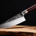 Couteau de Chef Japonais Acier Trempé Haute Teneur Carbone 20 cm – Manche Frêne & Bagues Laiton