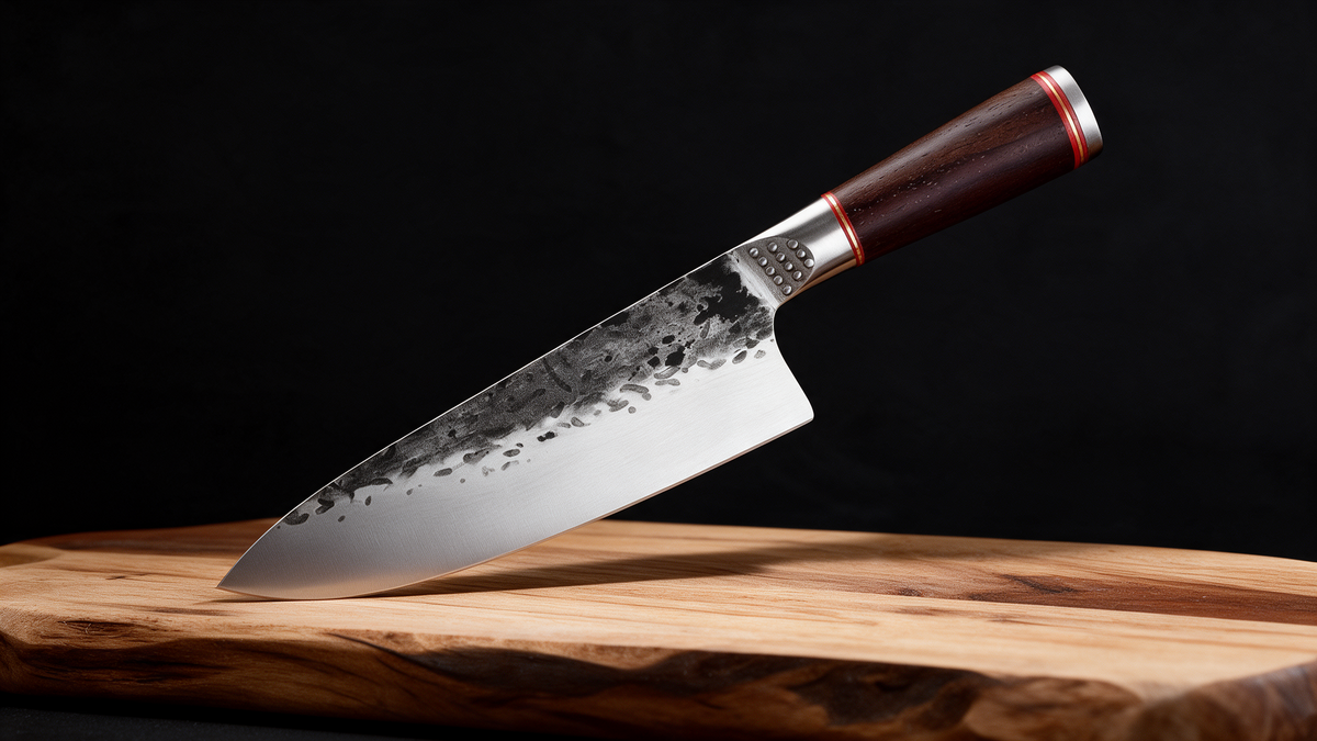 Couteau de Chef Japonais Acier Trempé Haute Teneur Carbone 20 cm – Manche Frêne & Bagues Laiton