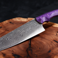 Couteau Kiritsuke Japonais Acier Damas 67 Couches 20 cm – Manche Bois Stabilisé Violet