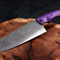Couteau Kiritsuke Japonais Acier Damas 67 Couches 20 cm – Manche Bois Stabilisé Violet