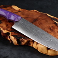 Couteau Kiritsuke Japonais Acier Damas 67 Couches 20 cm – Manche Bois Stabilisé Violet