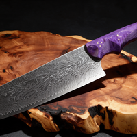 Couteau Kiritsuke Japonais Acier Damas 67 Couches 20 cm – Manche Bois Stabilisé Violet