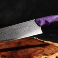Couteau Kiritsuke Japonais Acier Damas 67 Couches 20 cm – Manche Bois Stabilisé Violet