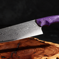 Couteau Kiritsuke Japonais Acier Damas 67 Couches 20 cm – Manche Bois Stabilisé Violet