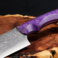 Couteau Kiritsuke Japonais Acier Damas 67 Couches 20 cm – Manche Bois Stabilisé Violet