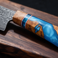 Couteau Kiritsuke Japonais Acier Damas 67 Couches 20 cm – Manche Résine Bleue & Bois Stabilisé