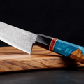 Couteau Santoku Japonais Acier Damas 67 Couches 13 cm – Manche Résine & Bois Stabilisé