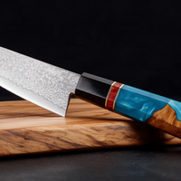 Couteau Santoku Japonais Acier Damas 67 Couches 13 cm – Manche Résine & Bois Stabilisé