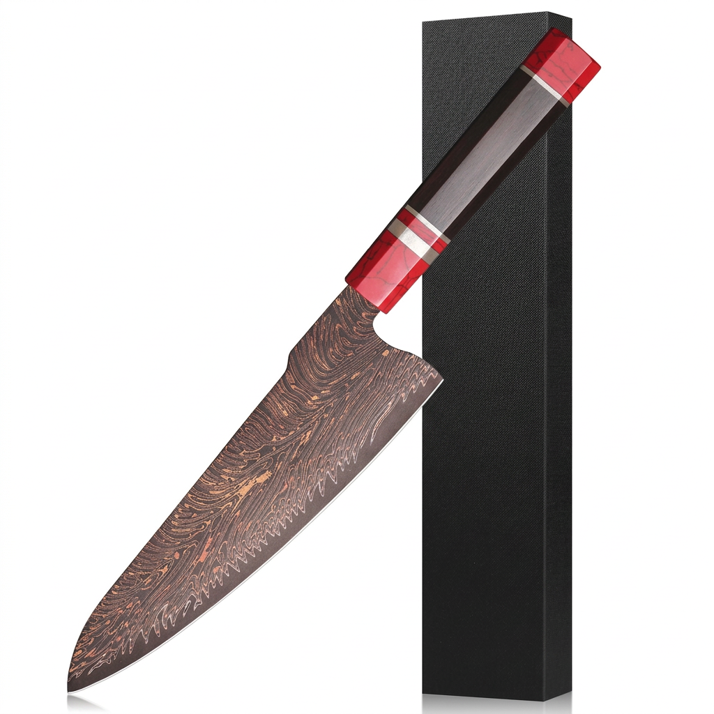 Couteau de chef Gyuto Cuivre Damas 20 cm - 37 couches et ébène